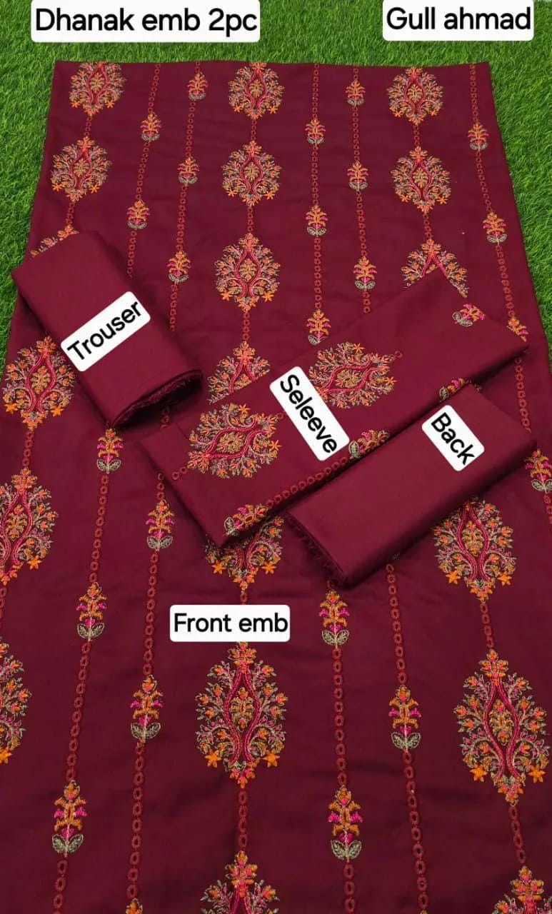Premium Embroidered Dhanak 2-Piece Winter Suit for Women – Red Unstitched Dress ❤️