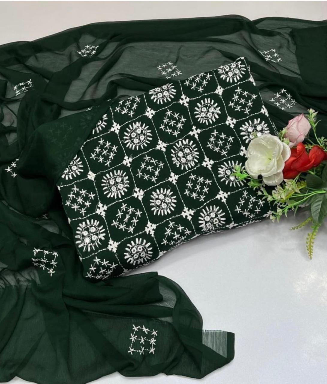 Handmade Embroidered Soft Bamber Crinkle 2 Piece Suit – Original Sindhi Chawal Mirror Work with Embroidered Dupatta