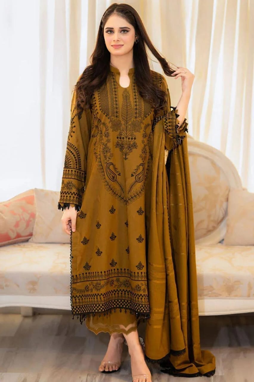 3 pcs Women's Unstitched Embroidered Suits