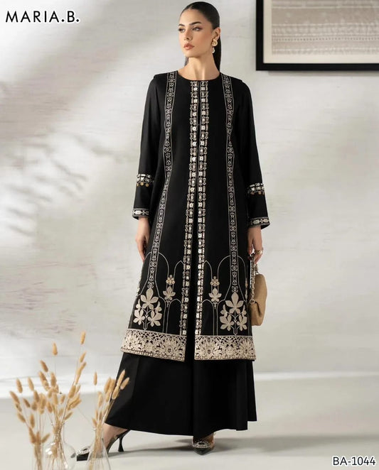 Embroidered Dhanak 2-Piece Winter Suit – Premium Black Collection 🖤