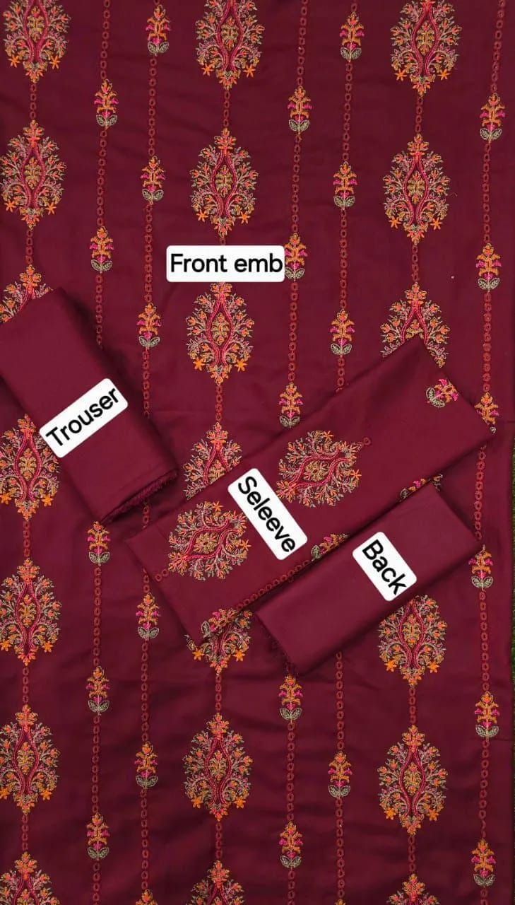 Premium Embroidered Dhanak 2-Piece Winter Suit for Women – Red Unstitched Dress ❤️