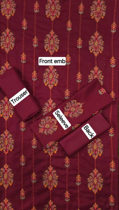 Premium Embroidered Dhanak 2-Piece Winter Suit for Women – Red Unstitched Dress ❤️