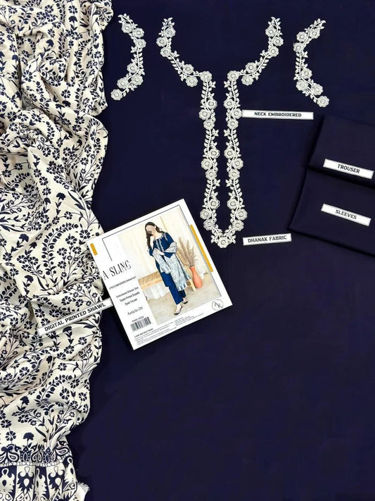 Elegant Blue Dhanak Embroidered 3-Piece Suit | Winter Wear Collection