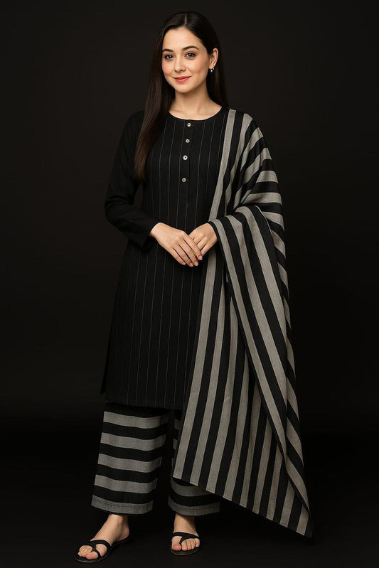 New Collection 2026 – Khaddi Winter 3-Piece Suit with Lined Trouser & Dupatta | Maxento Mart