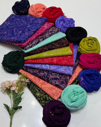 Handmade Embroidered Lawn 3-Piece Suit | Front Sippi Boti Jaal Shirt with Chiffon Dupatta – 2026 New Collection #1