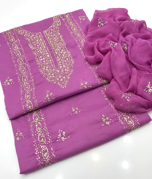 GTM Lawn Embroidered Gotta Work 3 Piece Suit with Chiffon Dupatta #3