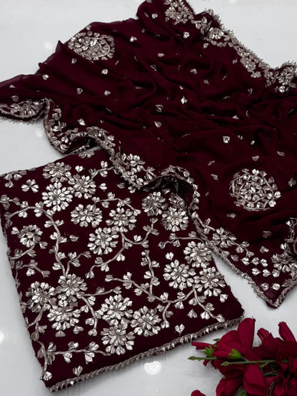 Luxury Bamber Chiffon Gotta Jaal Suit with Dupatta