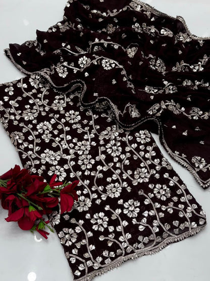 Luxury Bamber Chiffon Gotta Jaal Suit with Dupatta