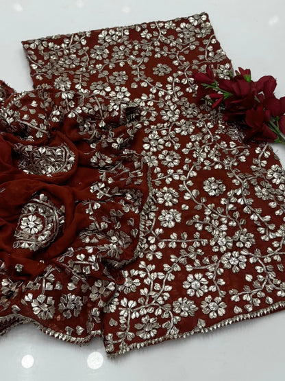 Luxury Bamber Chiffon Gotta Jaal Suit with Dupatta