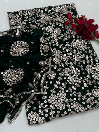 Luxury Bamber Chiffon Gotta Jaal Suit with Dupatta