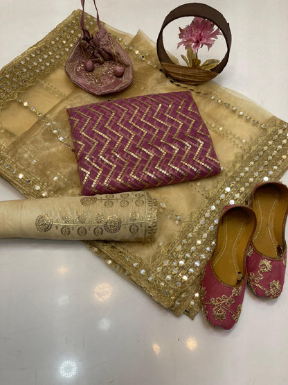 Luxury Fancy Embroidered Organza 5-Piece Suit with Matching Khussa & Handbag #4
