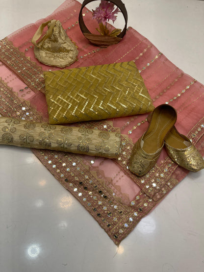 Luxury Fancy Embroidered Organza 5-Piece Suit with Matching Khussa & Handbag #4