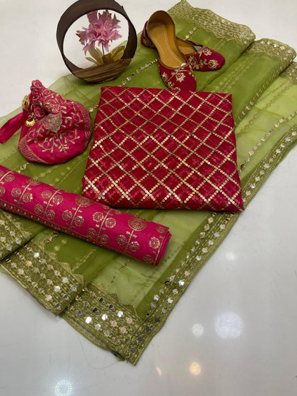 Luxury Fancy Embroidered Organza 5-Piece Suit with Matching Khussa & Handbag #4
