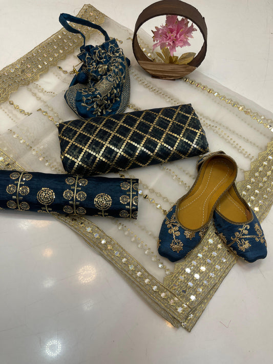 Luxury Fancy Embroidered Organza 5-Piece Suit with Matching Khussa & Handbag #4
