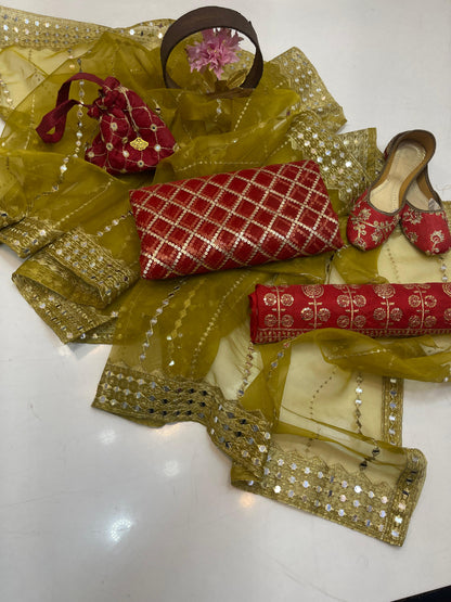 Luxury Fancy Embroidered Organza 5-Piece Suit with Matching Khussa & Handbag #4