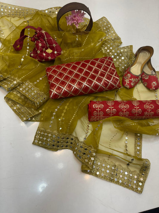 Luxury Fancy Embroidered Organza 5-Piece Suit with Matching Khussa & Handbag #4