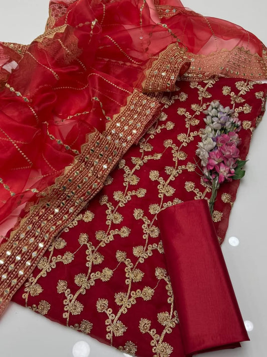 ✨ New Collection Chiffon Embroidered 3-Piece Suit with Tissue Embroidered Dupatta