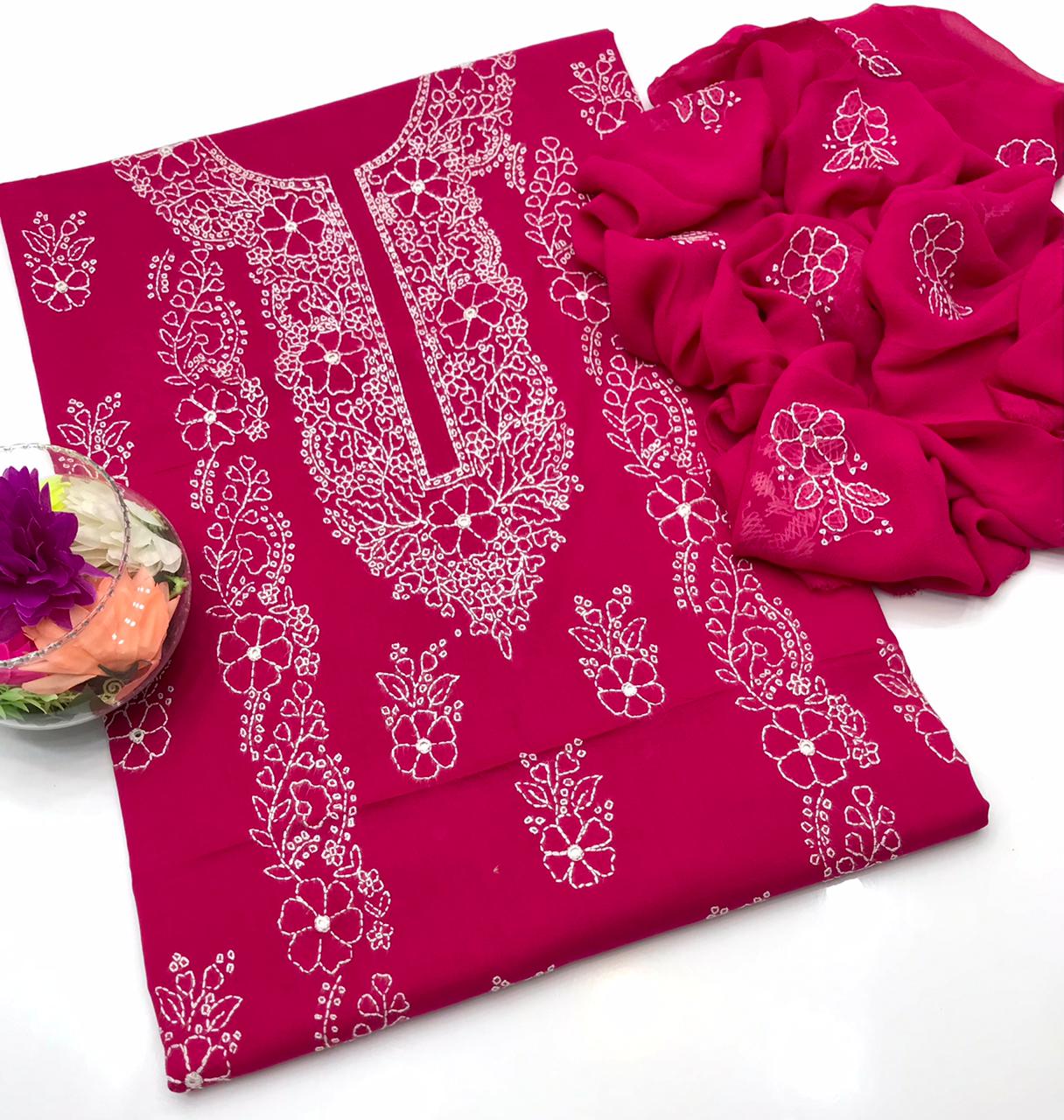✨ Mega Sale Offer 2K26 – GTM Cotton Lawn Embroidered 3-Piece Suit with Chiffon Dupatta
