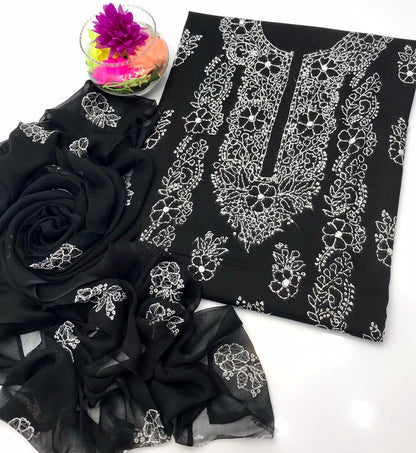 ✨ Mega Sale Offer 2K26 – GTM Cotton Lawn Embroidered 3-Piece Suit with Chiffon Dupatta