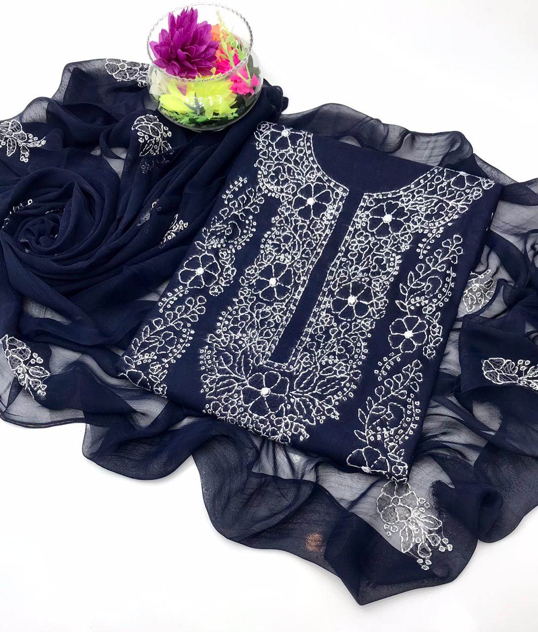 ✨ Mega Sale Offer 2K26 – GTM Cotton Lawn Embroidered 3-Piece Suit with Chiffon Dupatta