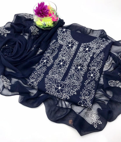 ✨ Mega Sale Offer 2K26 – GTM Cotton Lawn Embroidered 3-Piece Suit with Chiffon Dupatta