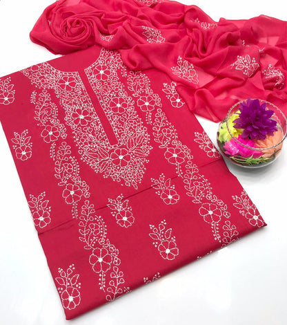 ✨ Mega Sale Offer 2K26 – GTM Cotton Lawn Embroidered 3-Piece Suit with Chiffon Dupatta