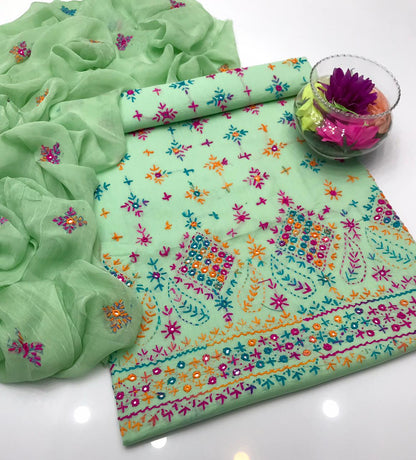 ✨ Cotton Lawn Collection – Handmade Chawal Shesha Work 3-Piece Suit with Matching Dupatta