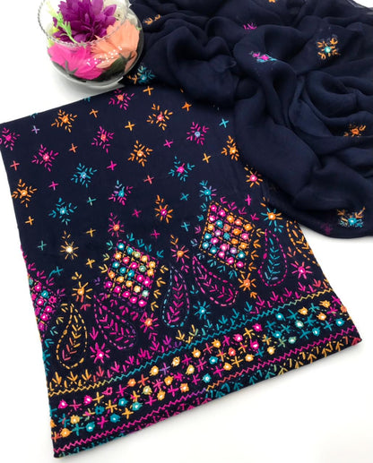 ✨ Cotton Lawn Collection – Handmade Chawal Shesha Work 3-Piece Suit with Matching Dupatta