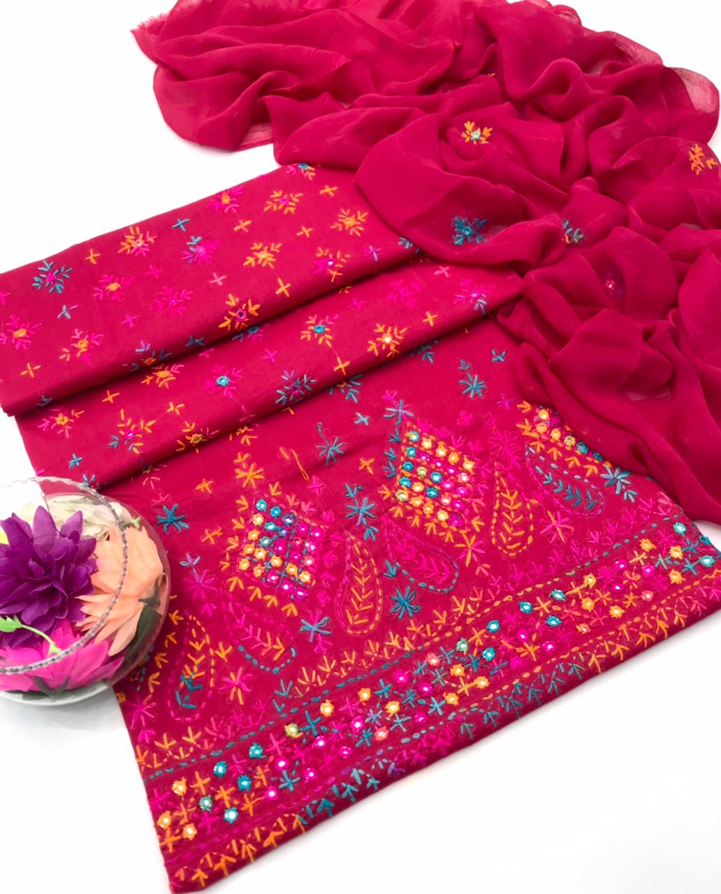 ✨ Cotton Lawn Collection – Handmade Chawal Shesha Work 3-Piece Suit with Matching Dupatta