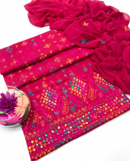 ✨ Cotton Lawn Collection – Handmade Chawal Shesha Work 3-Piece Suit with Matching Dupatta