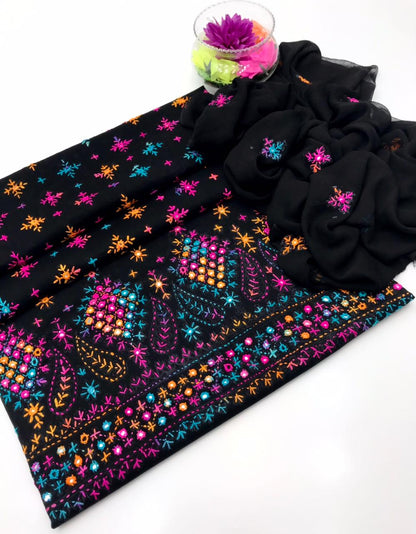 ✨ Cotton Lawn Collection – Handmade Chawal Shesha Work 3-Piece Suit with Matching Dupatta
