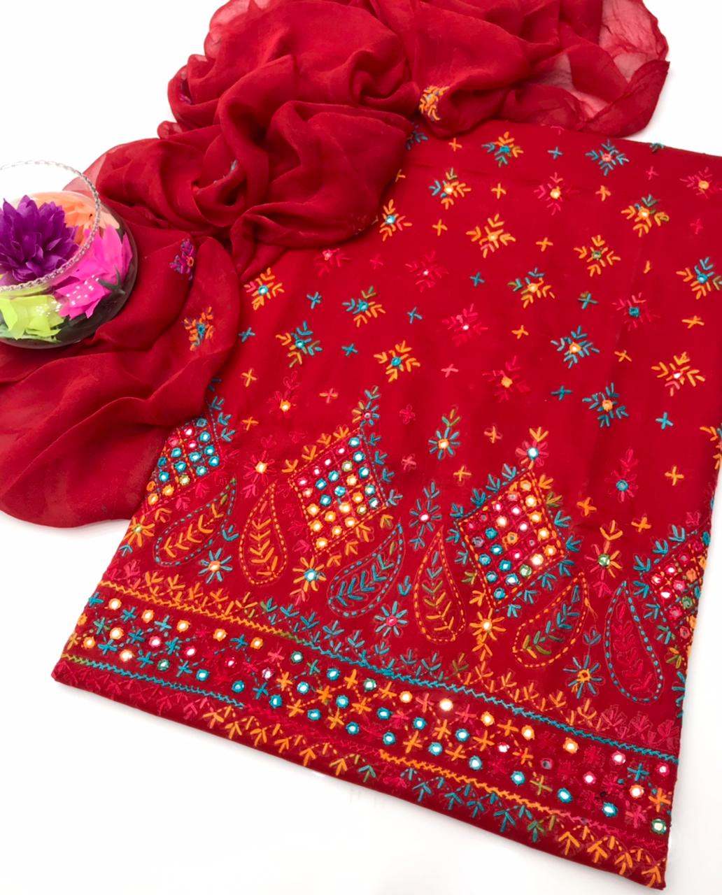 ✨ Cotton Lawn Collection – Handmade Chawal Shesha Work 3-Piece Suit with Matching Dupatta