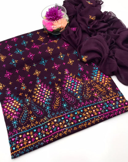 ✨ Cotton Lawn Collection – Handmade Chawal Shesha Work 3-Piece Suit with Matching Dupatta