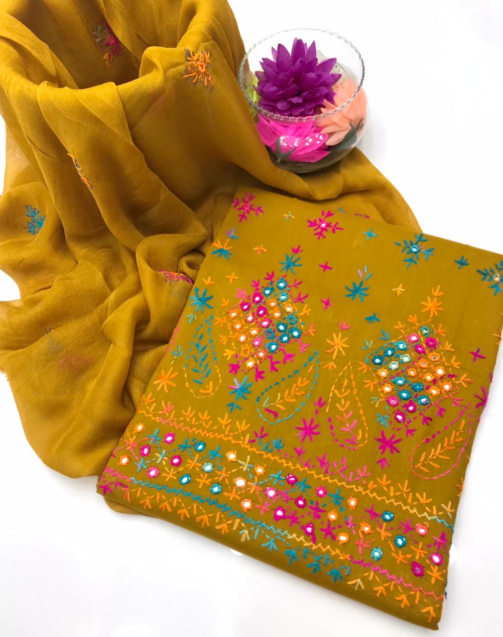 ✨ Cotton Lawn Collection – Handmade Chawal Shesha Work 3-Piece Suit with Matching Dupatta