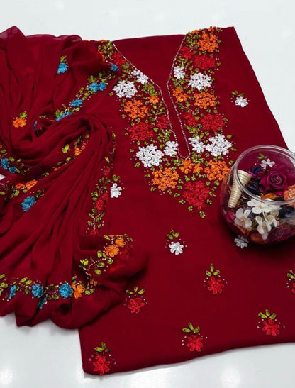 Soft Crinkle Chiffon 2 Piece Suit – Handmade Ribbon Work Shirt with 4-Side Border Dupatta | Women's Party Wear