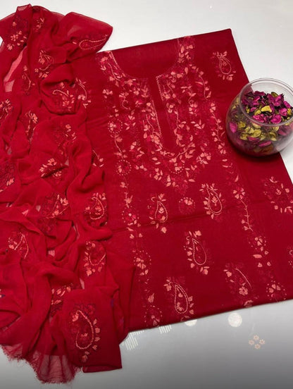 Lawn Collection 3 Piece Dress – Kashmiri Heavy Embroidered Kurta with Handmade Chiffon Dupatta | Women's Premium Suit
