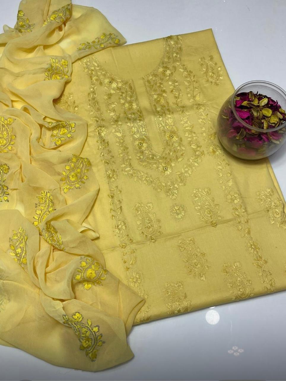 Lawn Collection 3 Piece Dress – Kashmiri Heavy Embroidered Kurta with Handmade Chiffon Dupatta | Women's Premium Suit