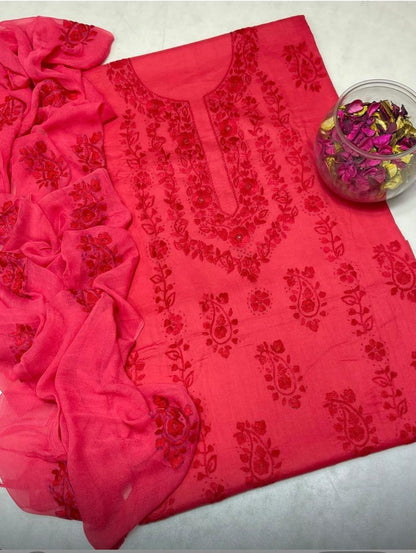 Lawn Collection 3 Piece Dress – Kashmiri Heavy Embroidered Kurta with Handmade Chiffon Dupatta | Women's Premium Suit