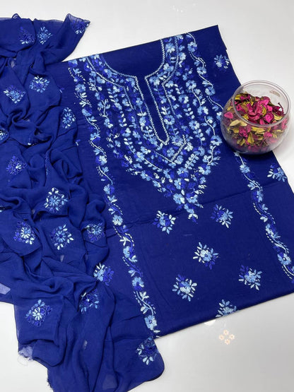 Lawn Collection 3 Piece Dress – Kashmiri Heavy Embroidered Kurta with Handmade Chiffon Dupatta | Women's Premium Suit
