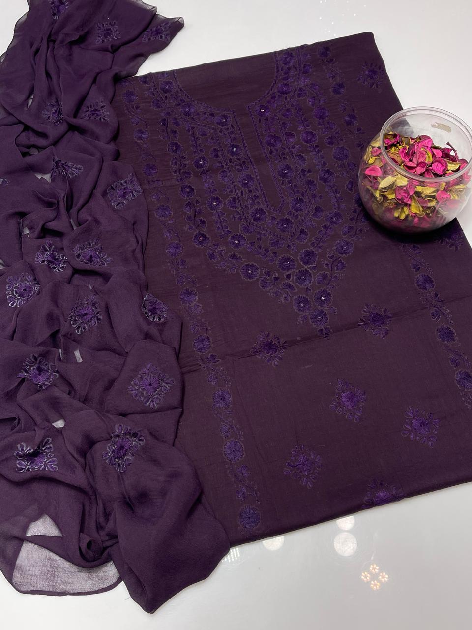 Lawn Collection 3 Piece Dress – Kashmiri Heavy Embroidered Kurta with Handmade Chiffon Dupatta | Women's Premium Suit