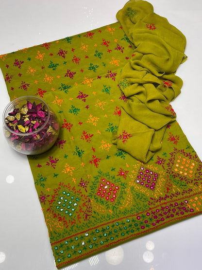 Lawn Collection 3 Piece Dress – Afghani Mirror Work Shirt with Chiffon Dupatta | Premium Women's Summer Suit