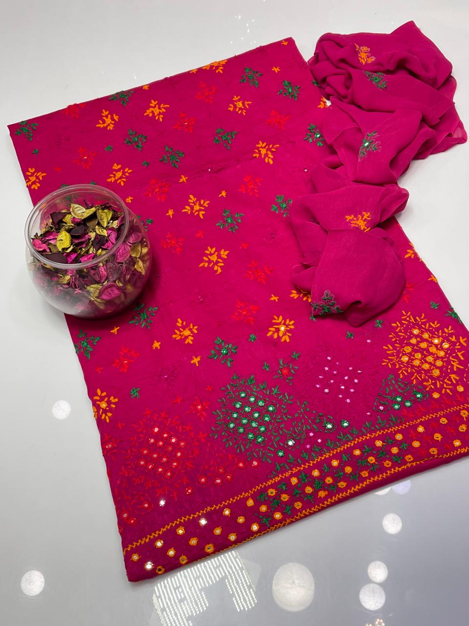 Lawn Collection 3 Piece Dress – Afghani Mirror Work Shirt with Chiffon Dupatta | Premium Women's Summer Suit