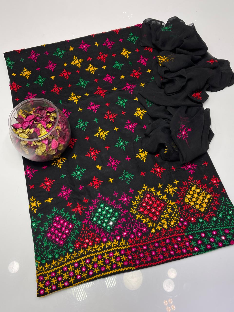 Lawn Collection 3 Piece Dress – Afghani Mirror Work Shirt with Chiffon Dupatta | Premium Women's Summer Suit
