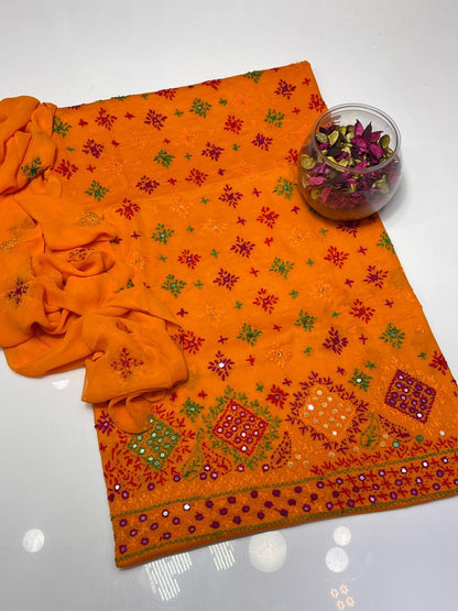 Lawn Collection 3 Piece Dress – Afghani Mirror Work Shirt with Chiffon Dupatta | Premium Women's Summer Suit