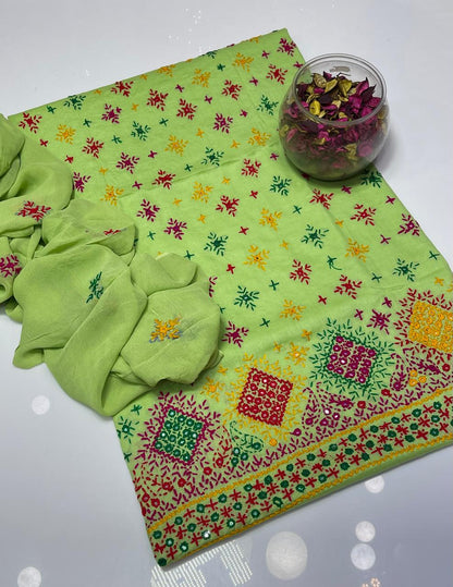 Lawn Collection 3 Piece Dress – Afghani Mirror Work Shirt with Chiffon Dupatta | Premium Women's Summer Suit