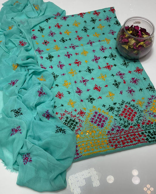 Lawn Collection 3 Piece Dress – Afghani Mirror Work Shirt with Chiffon Dupatta | Premium Women's Summer Suit