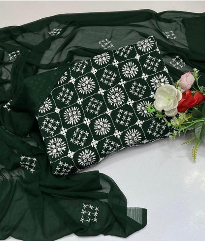Handmade Embroidered Soft Bamber Crinkle 2 Piece Suit – Original Sindhi Chawal Mirror Work with Embroidered Dupatta