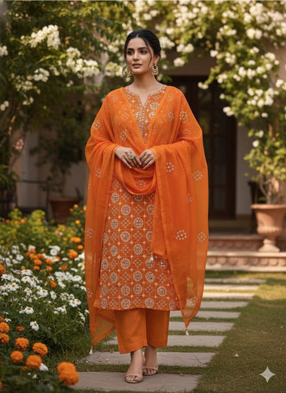 Handmade Embroidered Soft Bamber Crinkle 2 Piece Suit – Original Sindhi Chawal Mirror Work with Embroidered Dupatta