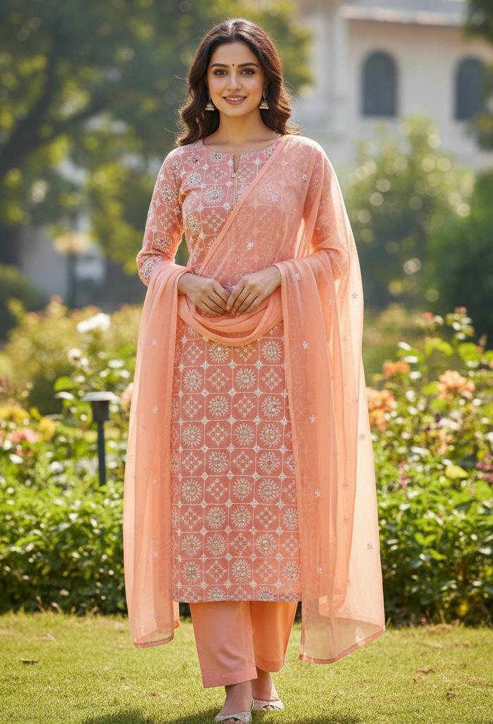 Handmade Embroidered Soft Bamber Crinkle 2 Piece Suit – Original Sindhi Chawal Mirror Work with Embroidered Dupatta