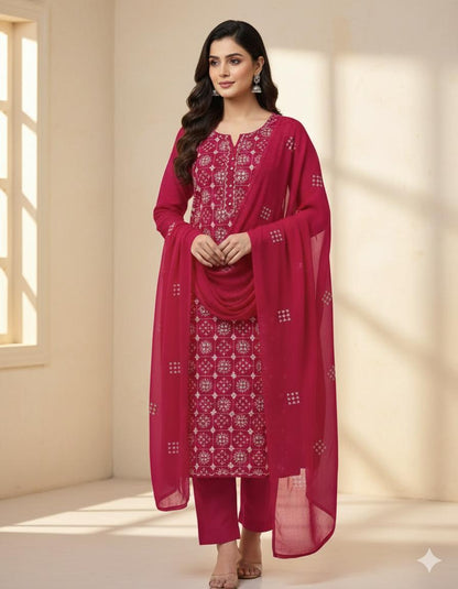 Handmade Embroidered Soft Bamber Crinkle 2 Piece Suit – Original Sindhi Chawal Mirror Work with Embroidered Dupatta